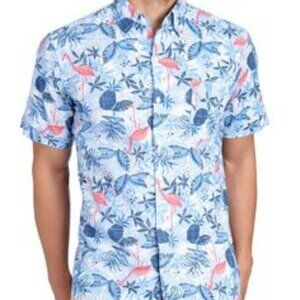 Izod Men's Button-down Shirt Sz L Blue Flamingo Pineapple Tropical Saltwater